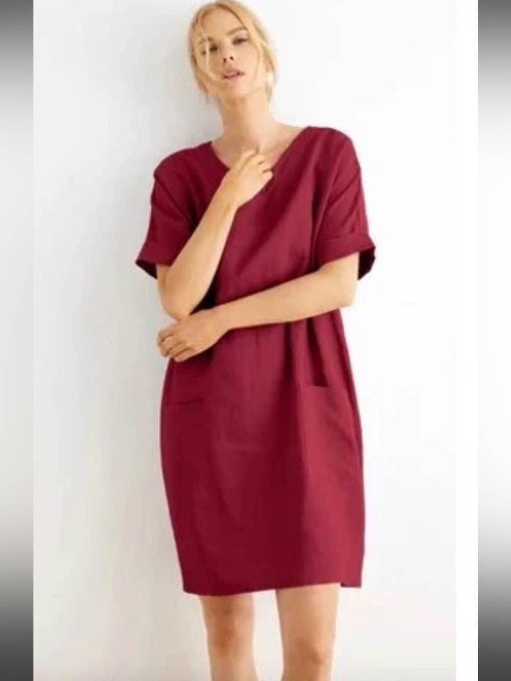 Grae Cove V-neck Shift dress made of 100% linen in Red NEW with Tag W2483 Sz XL
